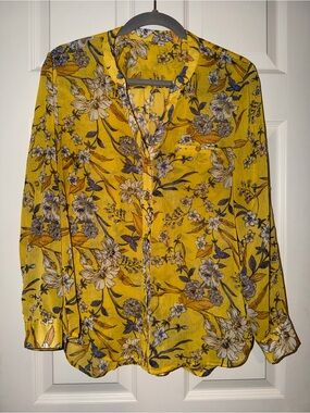 Kut from the Kloth Yellow Floral Button-Up Blouse